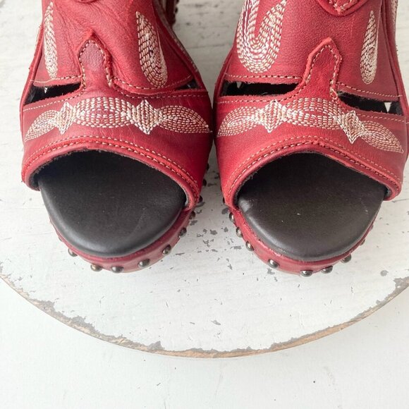 Lane Boots LEXINGTON Womens Red Wedges 6 Western Sandals Cowgirl Wooden Heels - Picture 6 of 11